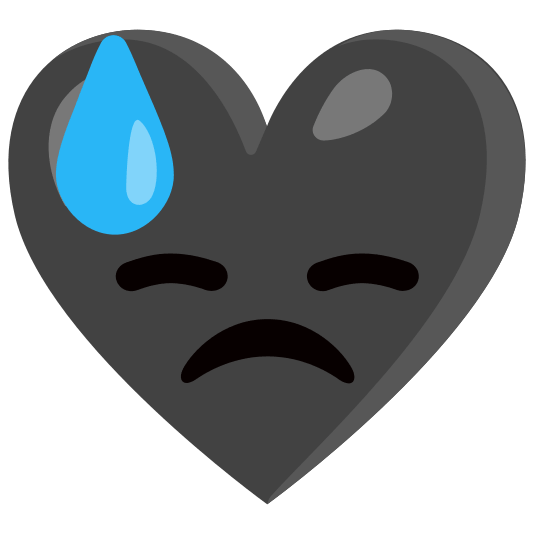 Downcast face with sweat and Black heart