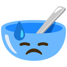 downcast face with sweat and bowl with spoon