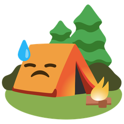 downcast face with sweat and camping