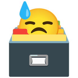 downcast face with sweat and card file box