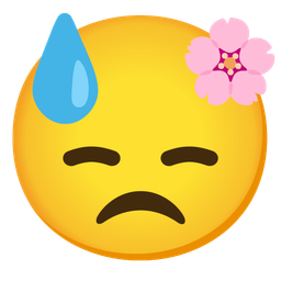 downcast face with sweat and cherry blossom