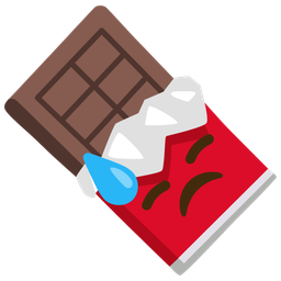 downcast face with sweat and chocolate bar