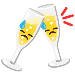 downcast face with sweat and clinking glasses