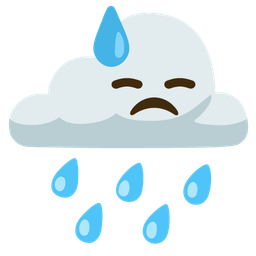 downcast face with sweat and cloud with rain