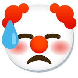 downcast face with sweat and clown face