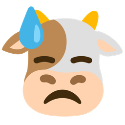 downcast face with sweat and cow face