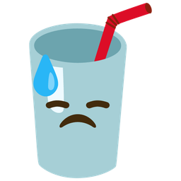 downcast face with sweat and cup with straw