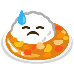 Downcast face with sweat and Curry rice