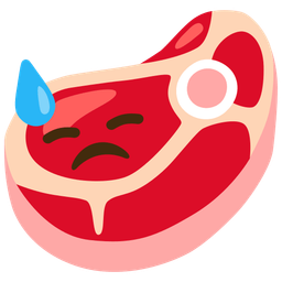 downcast face with sweat and cut of meat