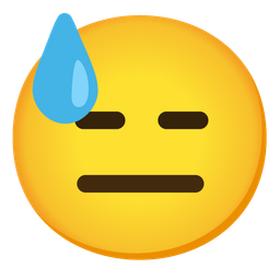 downcast face with sweat and expressionless face