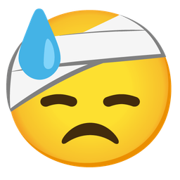 downcast face with sweat and face with head-bandage