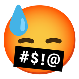 downcast face with sweat and face with symbols on mouth