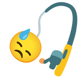 Downcast face with sweat and Fishing pole