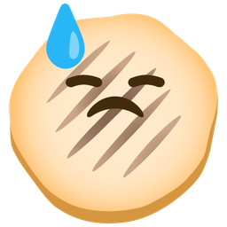 downcast face with sweat and flatbread