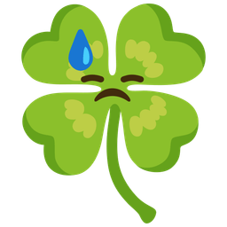 downcast face with sweat and four leaf clover