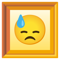 downcast face with sweat and framed picture