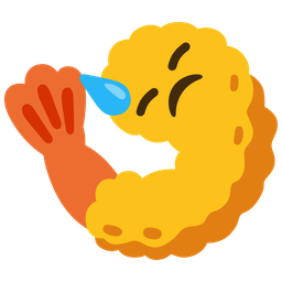 Downcast face with sweat and Fried shrimp