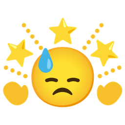 downcast face with sweat and glowing star