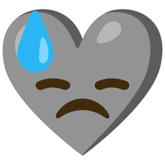 Downcast face with sweat and Grey heart