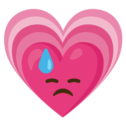 downcast face with sweat and growing heart