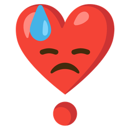 downcast face with sweat and heart exclamation