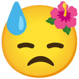 downcast face with sweat and hibiscus