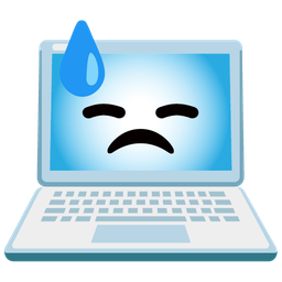 downcast face with sweat and laptop