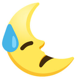 downcast face with sweat and last quarter moon face