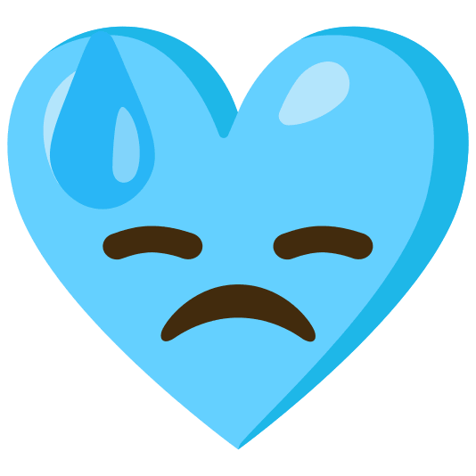 Downcast face with sweat and Light blue heart