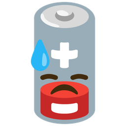 downcast face with sweat and low battery