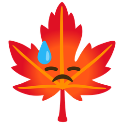 downcast face with sweat and maple leaf