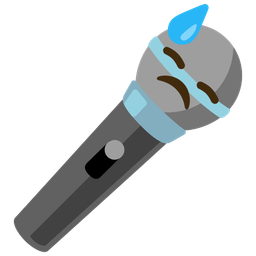 downcast face with sweat and microphone