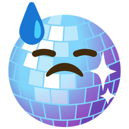 Downcast face with sweat and Mirror ball