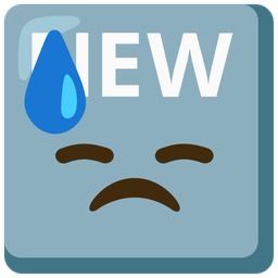 Downcast face with sweat and NEW button