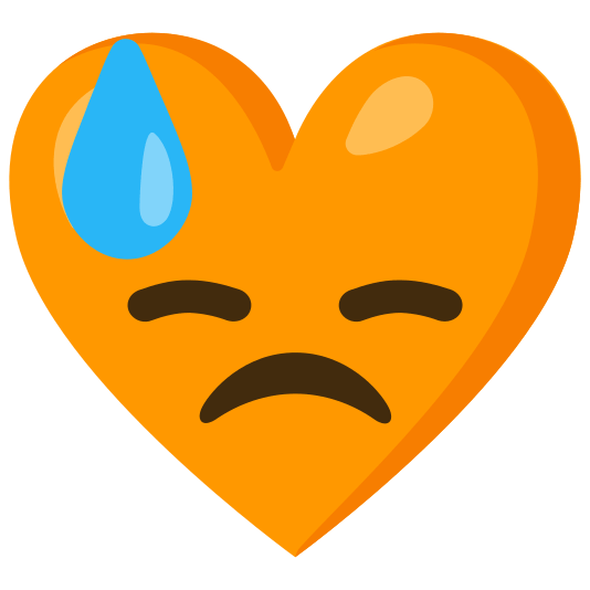 Downcast face with sweat and Orange heart