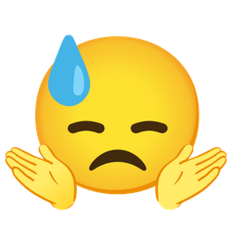 downcast face with sweat and person shrugging