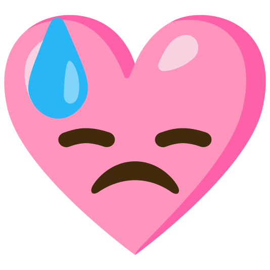 Downcast face with sweat and Pink heart
