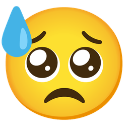 downcast face with sweat and pleading face