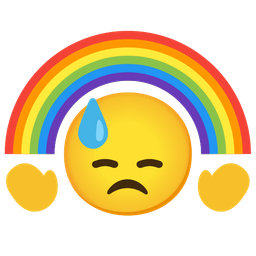 downcast face with sweat and rainbow