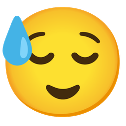 downcast face with sweat and relieved face