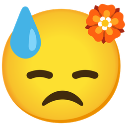 downcast face with sweat and rosette