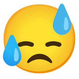 downcast face with sweat and sad but relieved face