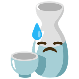 downcast face with sweat and sake