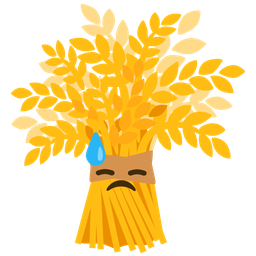 downcast face with sweat and sheaf of rice