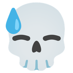 downcast face with sweat and skull