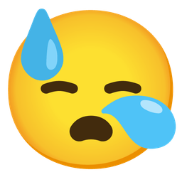 downcast face with sweat and sleepy face