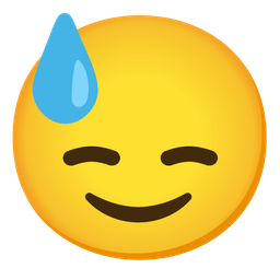 Downcast face with sweat and Slightly smiling face