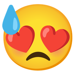 Downcast face with sweat and Smiling face with heart-eyes