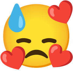 Downcast face with sweat and Smiling face with hearts