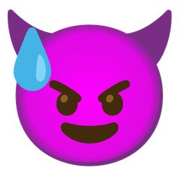 downcast face with sweat and smiling face with horns